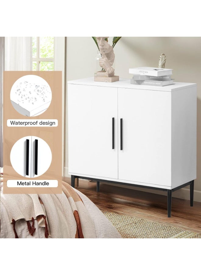 KFO Storage Cabinet with Doors, White Accent Cabinet, Modern Free Standing Cabinet, Sideboard with Metal Base for Bedroom, Living Room, Kitchen and Office - Image 3